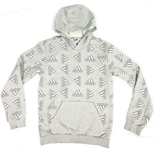 Adidas Men’s All Over Logo Heather Gray Hoodie